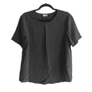 THE FABLE Silk Crew Neck Short Sleeve Blouse Black S